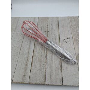 Red Silicone Whipping Balloon Whisk Stainless Steel Handle  10"